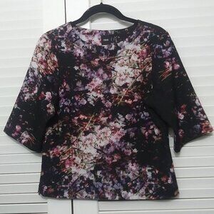 ASOS Blouse Black Floral Screen Print Pop Over Top Size 2